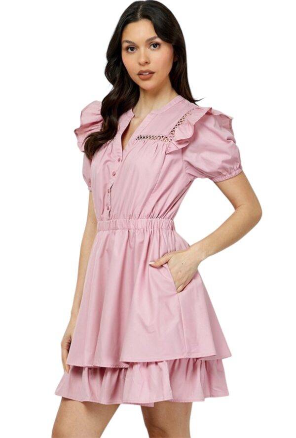 VESTIDO ROSA MANGA CORTA