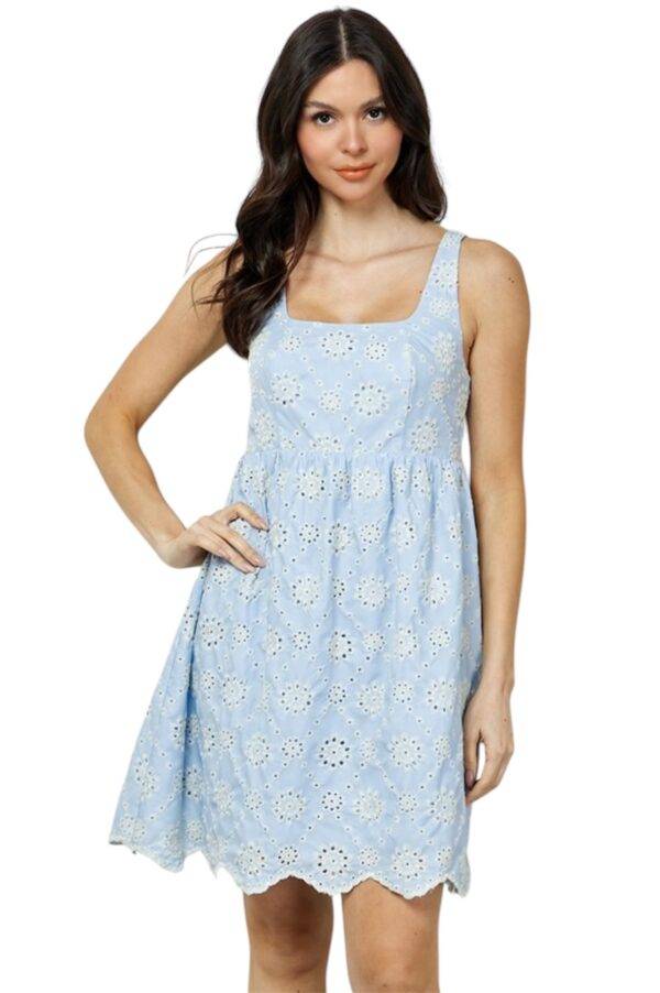 VESTIDO BORDADO EN ALGODON AZUL SERENO