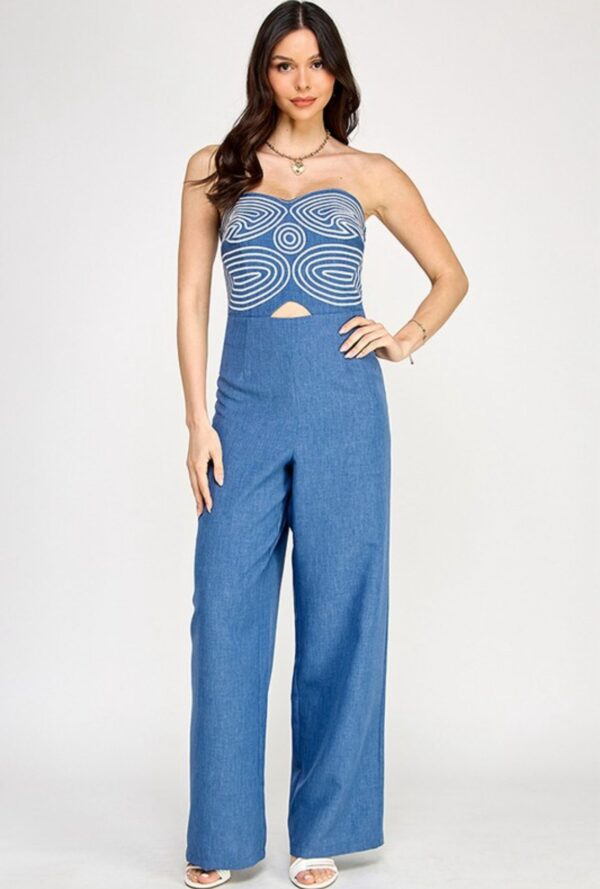 JUMPSUIT STRAPLESS LABERINTO AZUL